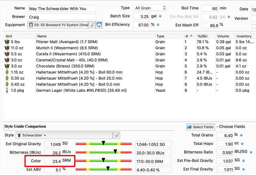 BeerSmith Estimated Beer Color